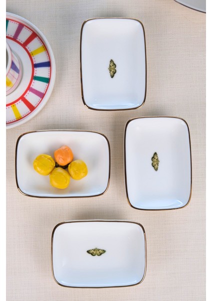 Tabak Evi Porselen Natura Kelebek Altın Yaldızlı Dikdörtgen Kayık Tabak 10X7X2CM 4 Lü indirimleri