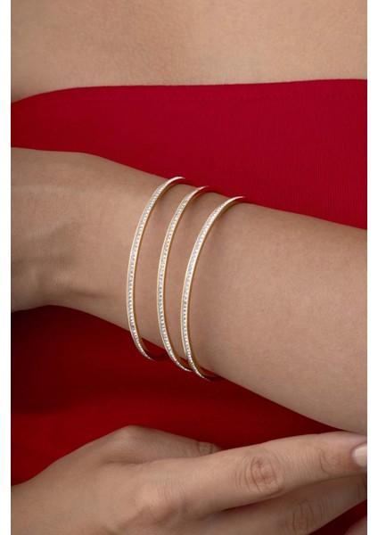 Tek Sıra Taşlı Altın Kaplama Üçlü Ajda Kadın Çelik Bilezik modelleri