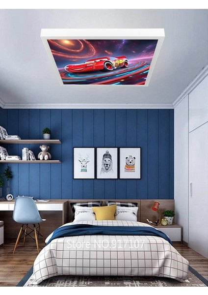 Şimşek Mcqueen Avize, 60X60 Çocuk Odası Avize, 60WATT, Estetik Kare, Yapay Zeka Tasarım Avize, Uzay