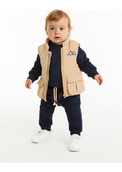 Erkek Bebek 3’lü Takım – Şişme Yelekli, Uzun Kol Sweatshirt ve Eşofman Altı 251037L fırsatları