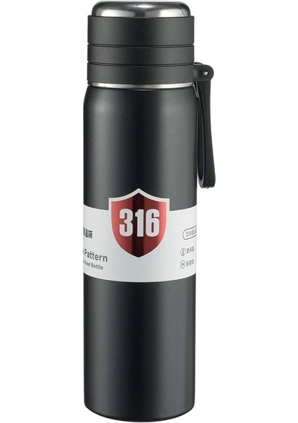 Paslanmaz Çelik Matara Termos Su Şişesi 500 ml Vakumlu Kapak - Siyah