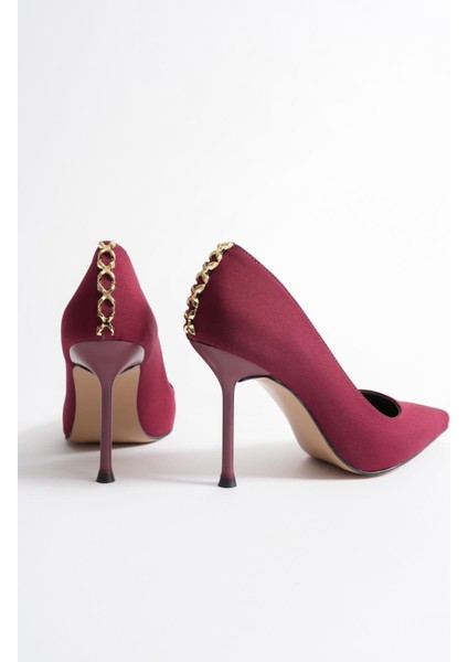 Lunara Kadın Siyah Nubuk Gold Aksesuarlı Sivri Burun Yüksek İnce Topuklu Ayakkabı Stiletto (9.5 CM)