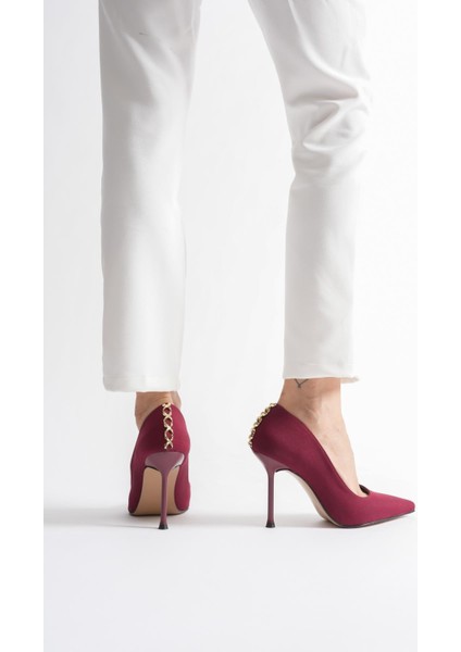 Lunara Kadın Siyah Nubuk Gold Aksesuarlı Sivri Burun Yüksek İnce Topuklu Ayakkabı Stiletto (9.5 CM) indirimleri