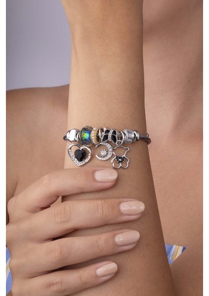 Ayıcık Kalp Kelebek Figürlü Beyaz Altın Kaplama Kadın Çelik Charm Bileklik modelleri