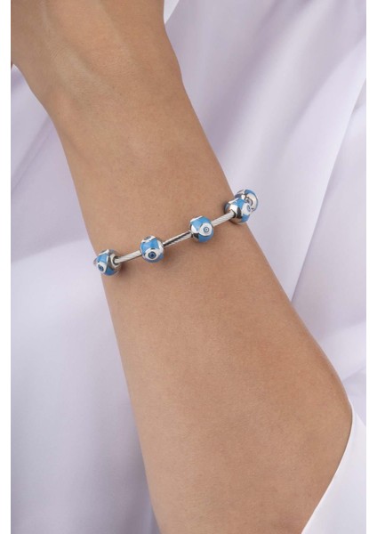 Mavi Göz Motifli Beyaz Altın Kaplama Kadın Çelik Charm Bileklik fiyatları