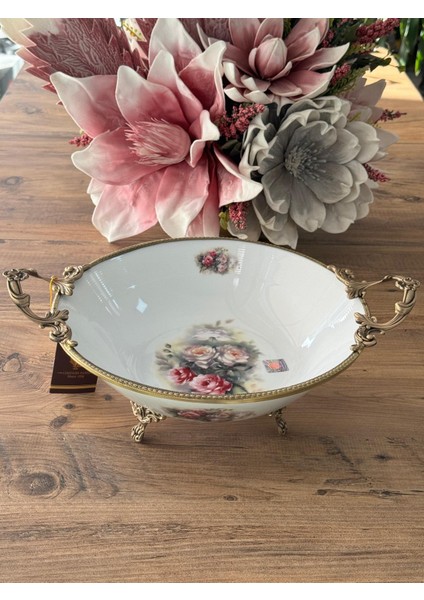 Antique Kulplu Yuvarlak Sunum Kase