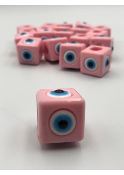 10 Adet Açık Pembe Plastik Nazar Boncuğu 16X16MM