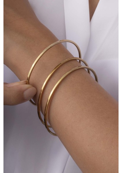 Parlak Görünüm Altın Kaplama Üçlü Ajda Kadın Çelik Bilezik