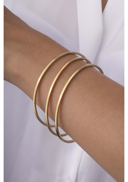 Parlak Görünüm Altın Kaplama Üçlü Ajda Kadın Çelik Bilezik modelleri