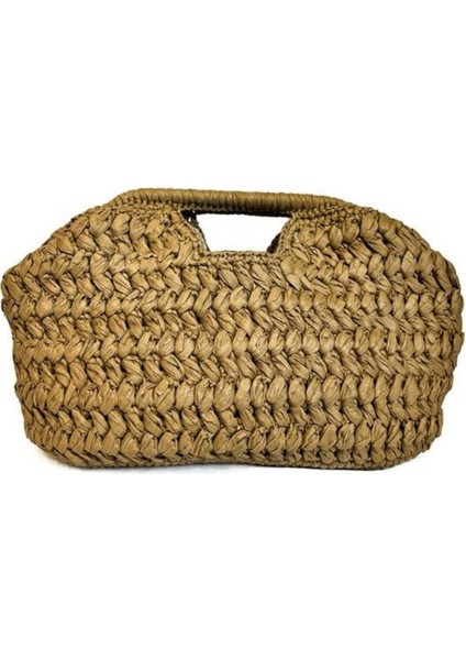 2264 El Örgüsü Burs Kapamalı Kahverengi Rafya Ip Clutch Çanta / 38 cm x 21 cm modelleri