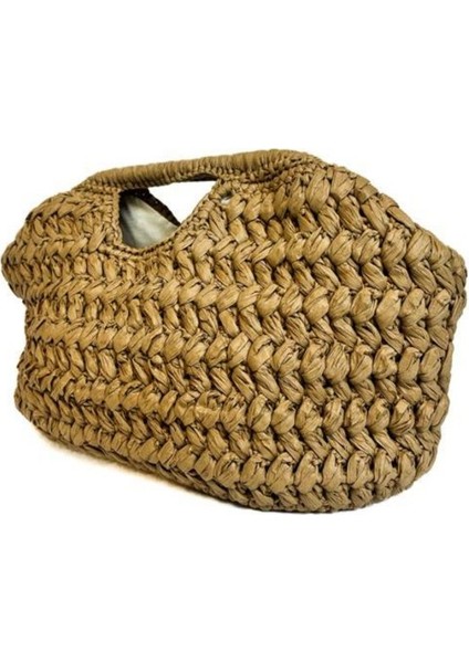 2264 El Örgüsü Burs Kapamalı Kahverengi Rafya Ip Clutch Çanta / 38 cm x 21 cm fırsatları