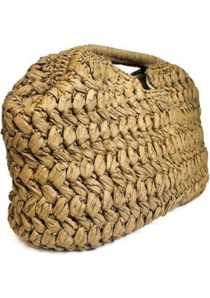 2264 El Örgüsü Burs Kapamalı Kahverengi Rafya Ip Clutch Çanta / 38 cm x 21 cm indirimleri