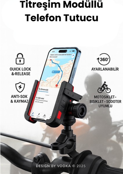 Titreşim Önleyici 360° Motosiklet Telefon Tutucu – Gidon & Ayna Uyumlu Scooter Bisiklet Aparatı