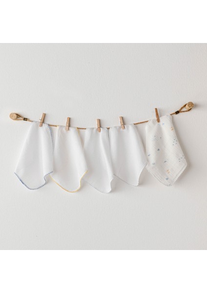 Erkek Bebek Müslin Ağız Mendili 5 Parça 20X20