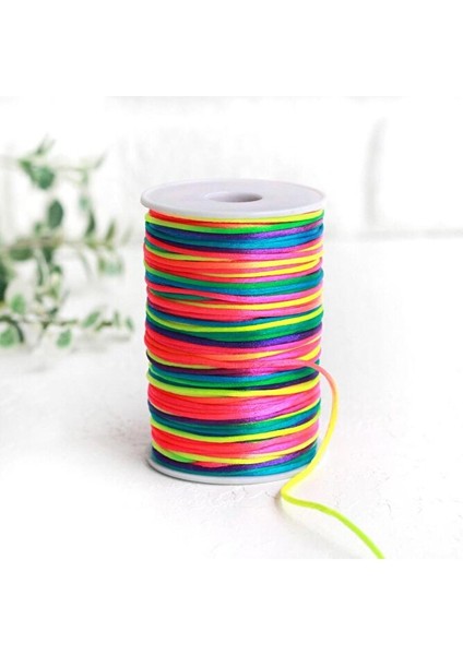 92 Metre - Ebruli Sıçan Kuyruğu Floş Ip, Örgü Ipi Neon Renk, Saç Örgü Ipi Çanta Örme Ipi Makrome Ipi