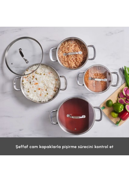 3 Ply Powersteel Enzo 8 Parça Indüksiyon Tabanlı Çelik Tencere Seti