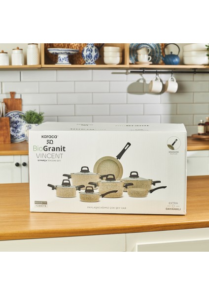 Biogranit Vincent 12 Parça 26 cm Granit Kaplama Derin Tencere Seti