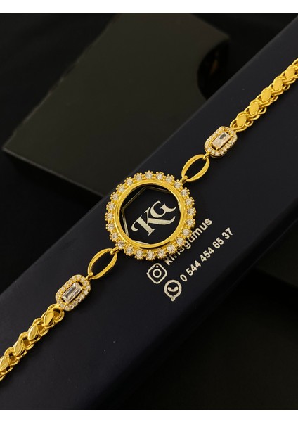 925 Ayar Gümüş Çeyrek Altın Takmak Için Gümüş Kadın Bileklik (17+3cm) (Altın Yaldızlı) Kg8