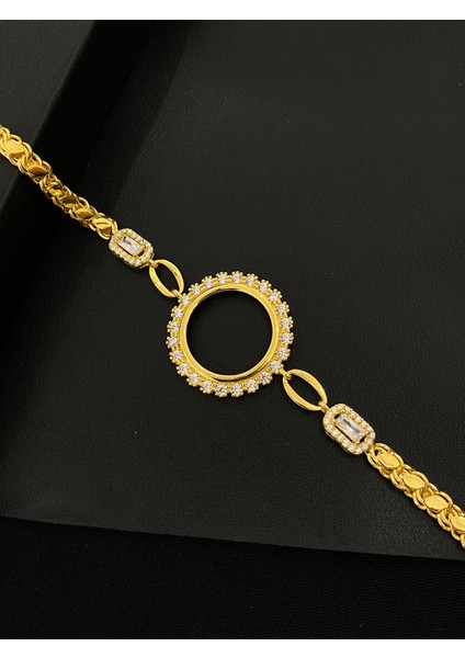 925 Ayar Gümüş Çeyrek Altın Takmak Için Gümüş Kadın Bileklik (17+3cm) (Altın Yaldızlı) Kg8 fırsatları
