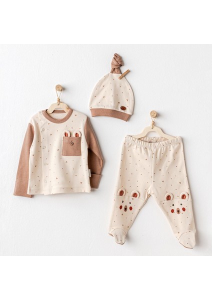 Andventurous Bear 3'lü Bebek Zıbın Takımı AC25025 Bej