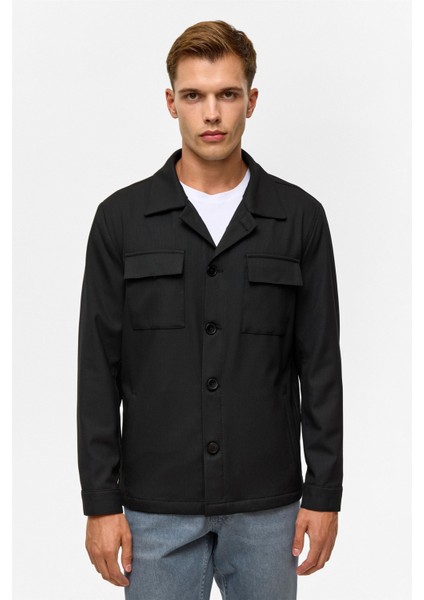 Siyah Slim Desenli Klasik Yaka Mont fırsatları