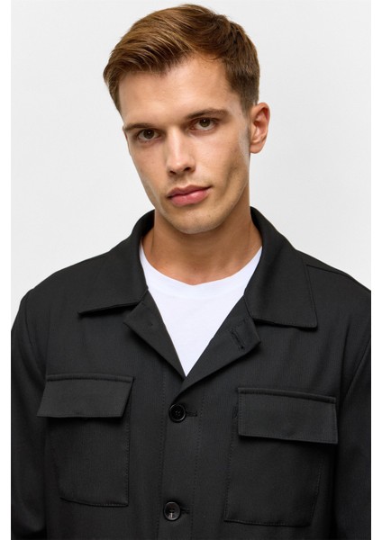 Siyah Slim Desenli Klasik Yaka Mont indirimleri