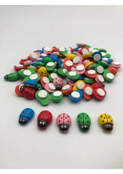 100 Adet - Yapışkanlı Minik Uğur Böceği Karışık Renk (10MM x 13MM)