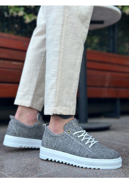 ET0152 Bağcıklı Yüksek Taban Gri Kırçıllı Keten Erkek Ayakkabı fiyatları