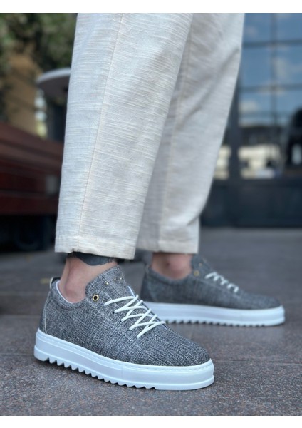 ET0152 Bağcıklı Yüksek Taban Gri Kırçıllı Keten Erkek Ayakkabı modelleri
