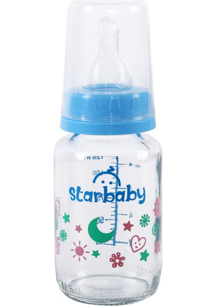 Desenli 150 ml Cam Biberon, Şık ve Kullanışlı Mavi Tasarım