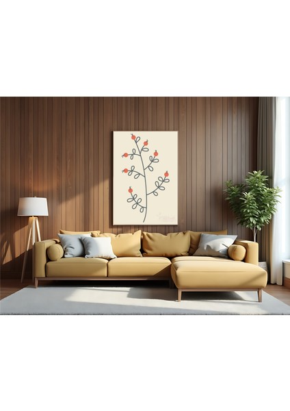 Metal Çerçeveli Gerçek Camlı Tablo,turuncu Tohumlu Bitki Temalı Tablo, Minimalist Soyut Çiçek Tablo