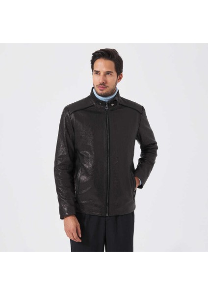 Siyah Hakiki Deri Erkek Hakiki Deri Mont - E23KDM310504-Q4O