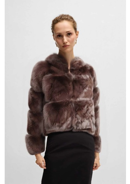 Italyan Vegan Deri Detaylı Kapüşonlu Kısa Kürk