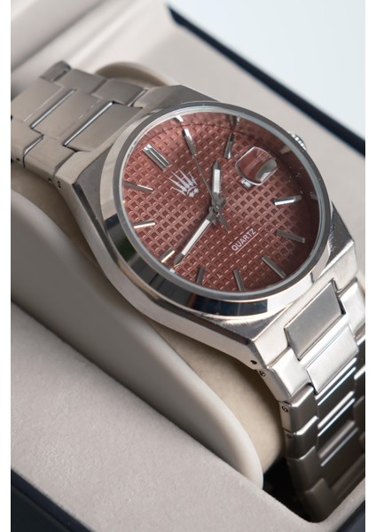 Vortex Silver Bordo Çelik Kol Saati