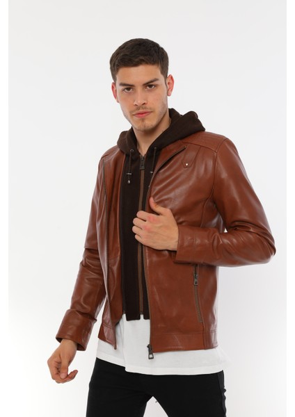 Erkek Kapüşonlu Deri Ceket - E88K fiyatları