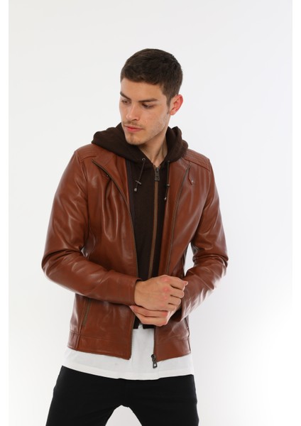 Erkek Kapüşonlu Deri Ceket - E88K indirimleri