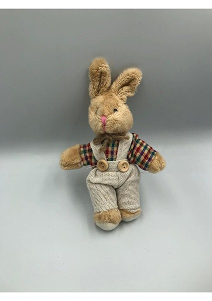 1 Adet - 14 cm Elbiseli Tulumlu Tavşan Peluş Oyuncak Anahtarlık Hediyelik modelleri
