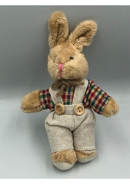 1 Adet - 14 cm Elbiseli Tulumlu Tavşan Peluş Oyuncak Anahtarlık Hediyelik fırsatları