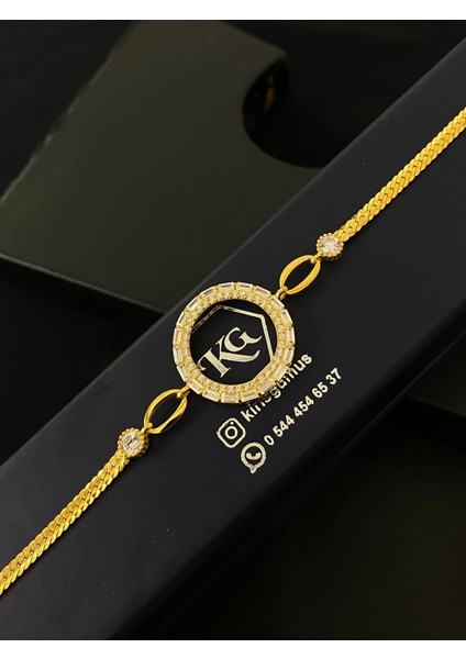 925 Ayar Gümüş Çeyrek Altın Takmak Için Gümüş Kadın Bileklik (17+3cm) (Altın Yaldızlı) Kg7