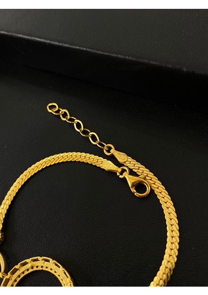 925 Ayar Gümüş Çeyrek Altın Takmak Için Gümüş Kadın Bileklik (17+3cm) (Altın Yaldızlı) Kg7 fırsatları