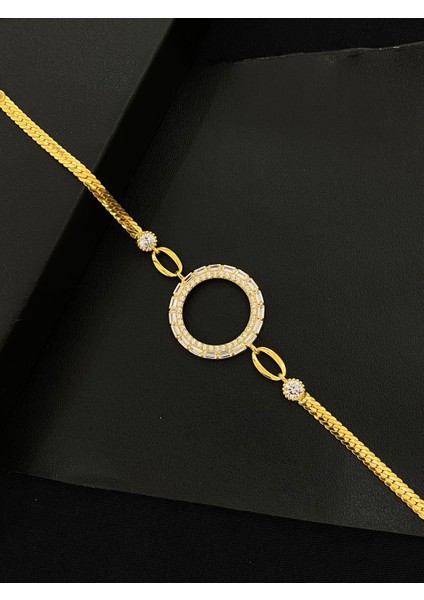 925 Ayar Gümüş Çeyrek Altın Takmak Için Gümüş Kadın Bileklik (17+3cm) (Altın Yaldızlı) Kg7
