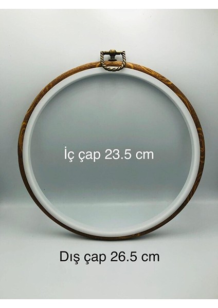 Ahşap Görünümlü Plastik Yuvarlak Pano Nakış Kasnak, Nakış Kasnağı, Iç Çap 23,5 cm Dış Çap 26,5 cm