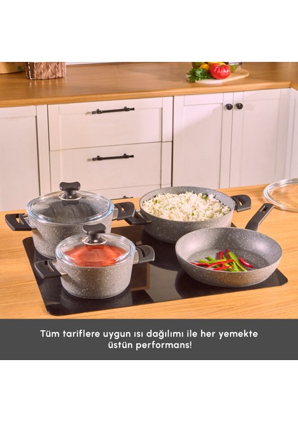 Biogranit Uraz 7 Parça Granit Kaplama Tencere Seti 18-22-26 cm İndüksiyon ve Fırın Kullanımına Uygun fırsatları