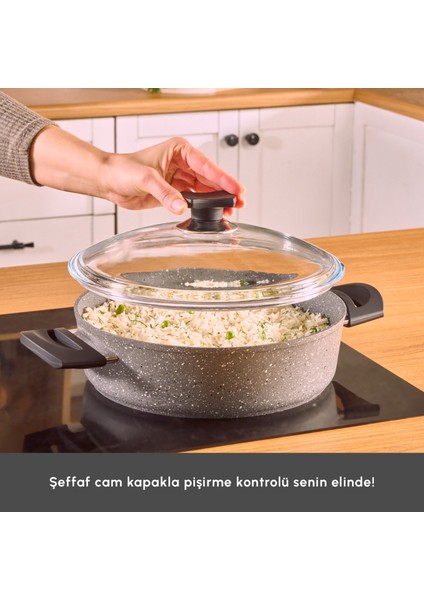 Biogranit Uraz 7 Parça Granit Kaplama Tencere Seti 18-22-26 cm İndüksiyon ve Fırın Kullanımına Uygun