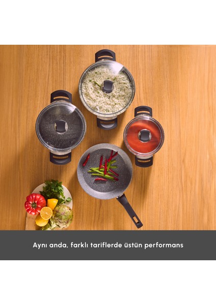 Biogranit Uraz 7 Parça Granit Kaplama Tencere Seti 18-22-26 cm İndüksiyon ve Fırın Kullanımına Uygun