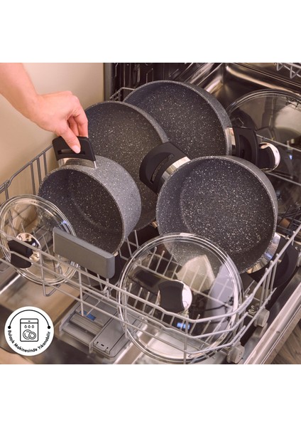 Biogranit Uraz 7 Parça Granit Kaplama Tencere Seti 18-22-26 cm İndüksiyon ve Fırın Kullanımına Uygun