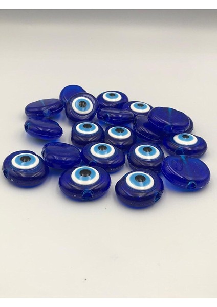10 Adet Koyu Mavi Yassı Plastik Nazar Boncuğu 3 cm x 2 cm fiyatları