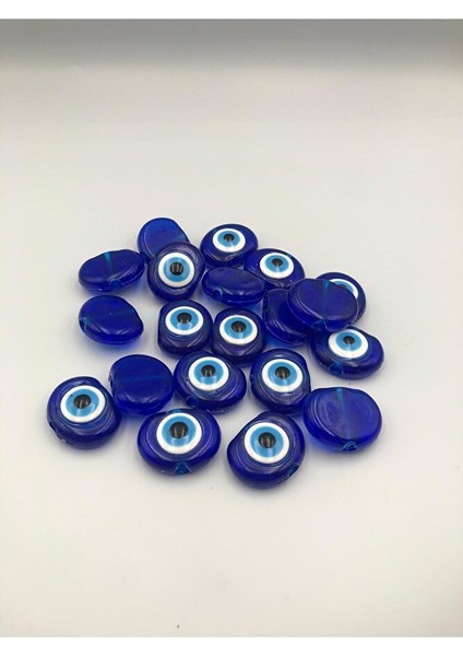 10 Adet Koyu Mavi Yassı Plastik Nazar Boncuğu 3 cm x 2 cm modelleri
