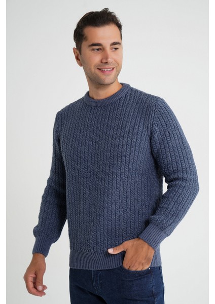 Erkek Bisiklet Yaka Selanik Saç Örgülü Yün Kazak TRIST-5352