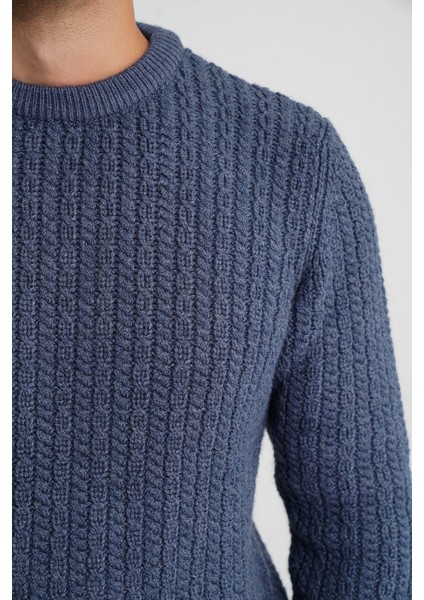 Erkek Bisiklet Yaka Selanik Saç Örgülü Yün Kazak TRIST-5352